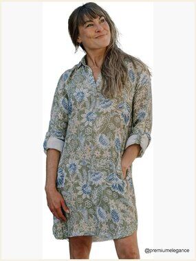 Women's Cotton Gauze Button-Up Travel Dress with Pockets